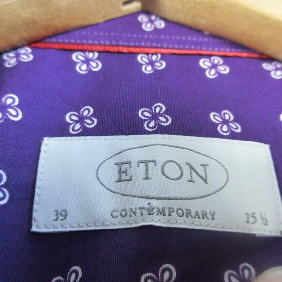 Eton Contemporary Men's Dress Shirt 39 Purple Floral Luxury Designer Pattern 274 - Picture 3 of 11